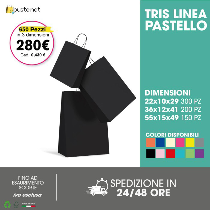promo-super-offerta-tris-da-650pz-busta-di-carta-pastello-colorato-con-maniglia-in-cordino-22x10x29-36x12x41-55x15x49